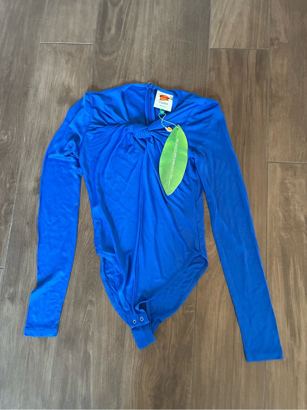 FARM Rio Cobalt Blue Long-Sleeve Knot-Front Bodysuit
